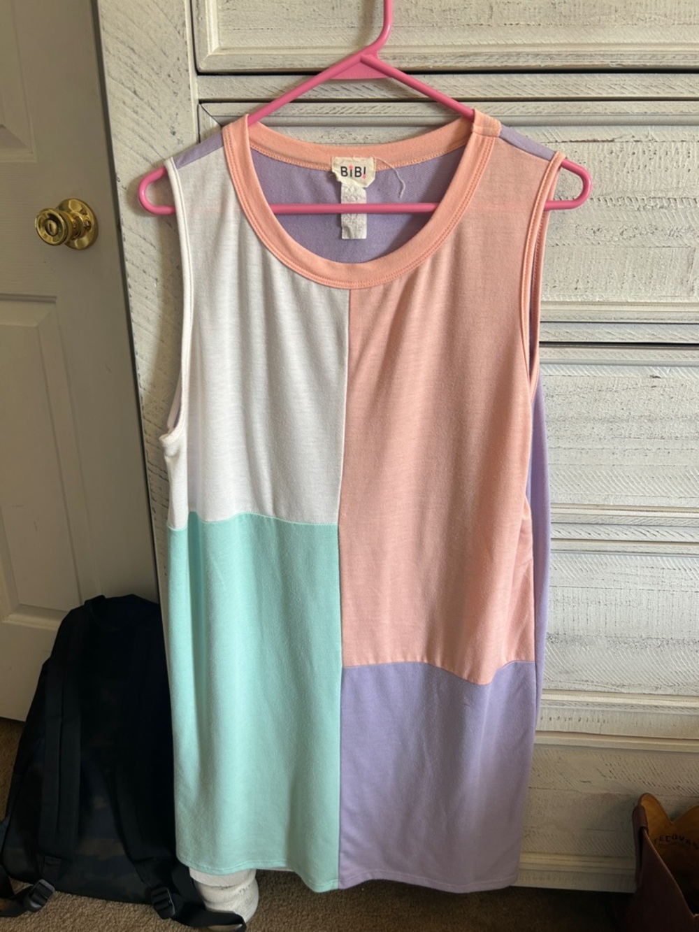 BiBi Pastel Colorblock Sleeveless Shift Dress in Mint, Peach, Lavender & White
